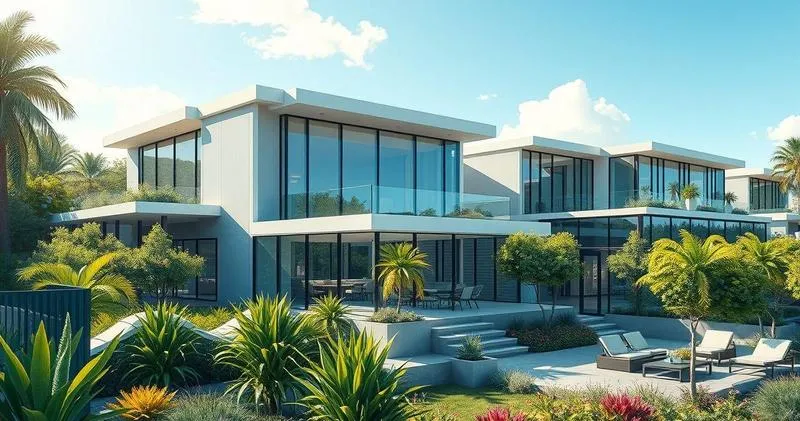 Fachada de casas com muro de vidro